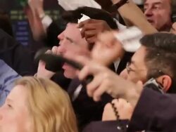 TD CU PAN ecstatic stock brokers with hand signals on a trading floor Stock Footage
