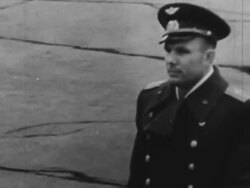 Yuri Gagarin is given a heroes welcome Stock Footage