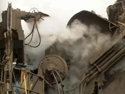 MS View of crusher big engine with smoke / Minneapolis, Minnesota, United States Stock Footage