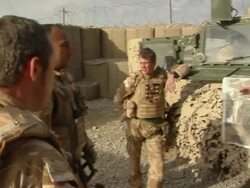 MS PAN Group of soldiers having discussion / Mausa Qala, Helmand Province, Afghanistan. Stock Footage