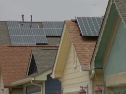 Solar panels on house tops in Austin Texas Stock Footage