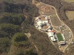 MS AERIAL Shot of sports ground near great smoky mountain national park / North Carolina, United States Stock Footage