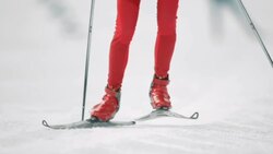 SLO MO female biathlon competitor in sprint Stock Footage