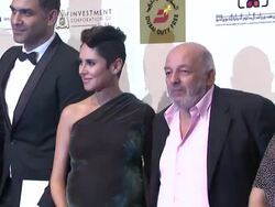 Producer Mohamed Samir, actors Hany Adel, Yasmin Raes, director Mohamed Khan and screenwriter Wessam Soliman at 'The Factory Girl' Red Carpet Stock Footage