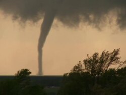 WS View of slender tornado over highway / Goodnight, Texas, United States Stock Footage