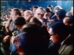 June 5 1968 Robert Kennedy leaving podium at crowded rally just before assassination / Los Angeles Stock Footage
