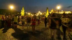 Time Lapse, Tourist at Charles Bridge at dusk, Prague Stock Footage