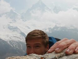 Close-up view of climber's hand and face, during ascent Stock Footage