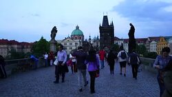 Charles Bridge in Prague at sunsent Stock Footage