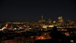 Panorama of city of San Francisco from Russian Hill during a full moon. Stock Footage