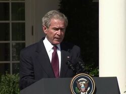 2008 WS ZI MS US President George W. Bush giving speech on economic crisis while President of Ghana John Agyekum Kufuor stands at left on September 15, 2008 / Washington DC, USA / AUDIO Stock Footage