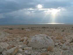 WS T/L View of dead sea with clouds moving in sky / Ein Gedi, Judean Desert, Israel Stock Footage