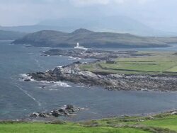 WS View of Valentia Island lighthouse and ring of Kerry region / County Kerry, Ireland Stock Footage