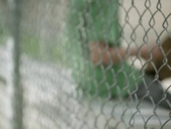 Slow motion rack focus of boy sitting in dugout behind chain link fence. Stock Footage