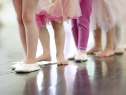  MS Girls feet in ballet class  / Lamy, New Mexico, USA Stock Footage