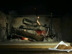 HD DOLLY: Milk And Cookies By The Fireplace Stock Footage