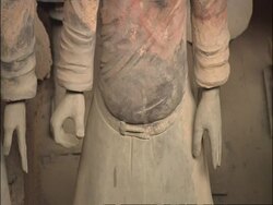 Detail of Terracotta Warrior, hands and belt line, Museum of Qin, Xian, China Stock Footage