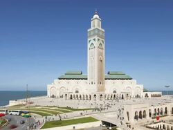 WS T/L People entering in Hassan II Mosque for Friday prayers / Casablanca, Morocco Stock Footage