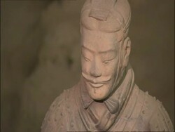 CU Terracotta Warrior face, Museum of Qin, Xian, China Stock Footage