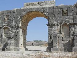 MS Shot of Entrance of Volubilis ruins / Volubilis, Morocco Stock Footage