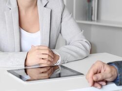 Businesswoman with client Stock Footage