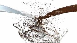 Streams of white milk and chocolate milk splash against each other; white streams of paint splash against a black background. Stock Footage