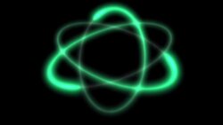 Green beams of light spiral in the shape of an atom. Stock Footage