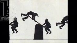 Animated 19th century zoetrope with a figure on a rock sinking beneath the waves Stock Footage