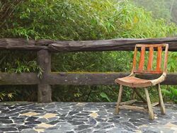 One wooden chair Located on the terrace Stock Footage