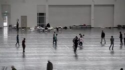 CLEAN : Refugee reception centre at trade fair in Munich News Clip