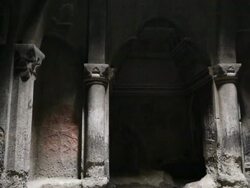 Geghard monastery, interior view of the monastery Stock Footage