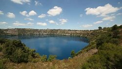 View of blue lake volcanic crater at Mount Gambier-South Australia Stock Footage