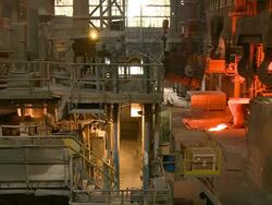 MS Shot of production hall at steel works / Esch sur Alzette, Esch, Luxembourg Stock Footage
