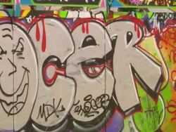 MS PAN Children playing skateboard in front of Graffiti / Paris, France Stock Footage