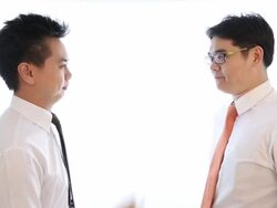 Businessman greeting with business card Stock Footage