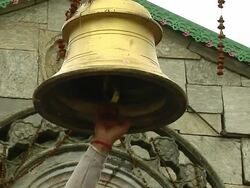 Block shot ringing temple bell kedarnath temple Uttarakhand india Stock Footage