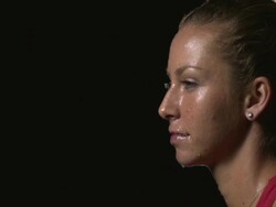 SLO MO, CU, TU, Exhausted female tennis player holding racket, night, Santa Barbara, California, USA Stock Footage