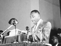 Martin Luther King speaking to group of people Stock Footage