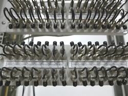 Dolly up: Data Server Room with Fiber Optic Communication Node Stock Footage