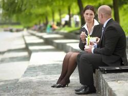 HD: Colleagues Having Lunch Break On The Embankment Stock Footage
