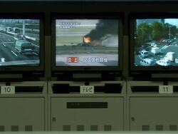 MS Shot of CCTV screens showing traffic flow / Tokyo, Japan Stock Footage