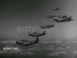 1937: US NAVY AIRCRAFT: AERIAL TU WS Douglas TBD 'Devastator' monoplanes in flight above clouds, Consolidated PBY patrol squadron flying, TD WS Consolidated PBY aircraft 1 &amp; 2 flying together. Instructional Video
