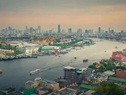 Wat Phra Kaeo and River,Day to Night Stock Footage