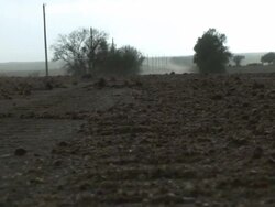 WS View of rural road as gravel and dust blow by / Colorado, United States Stock Footage
