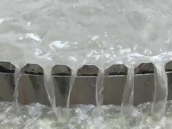 CU Impure water in clarifying basin at purification plant / Konz, Rhineland-Palatinate, Germany Stock Footage