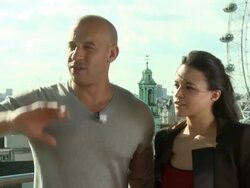 INTERVIEW - Michelle Rodriguez and Vin Diesel make women understand what there's so cool about cars Stock Footage