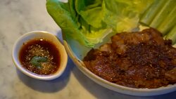 Grilled Pork with Spicy Condiment Stock Footage