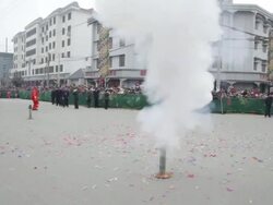 MS Salvo in traditional festive folk celebration or carnival during chinese spring festival AUDIO / xi'an, shaanxi, china Stock Footage