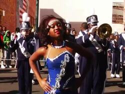 Dancers and band at the 'Krewe of Harambee Mardi Gras Parade' Stock Footage