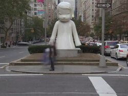 WS View of stone statue at street / New York, New York,United States Stock Footage